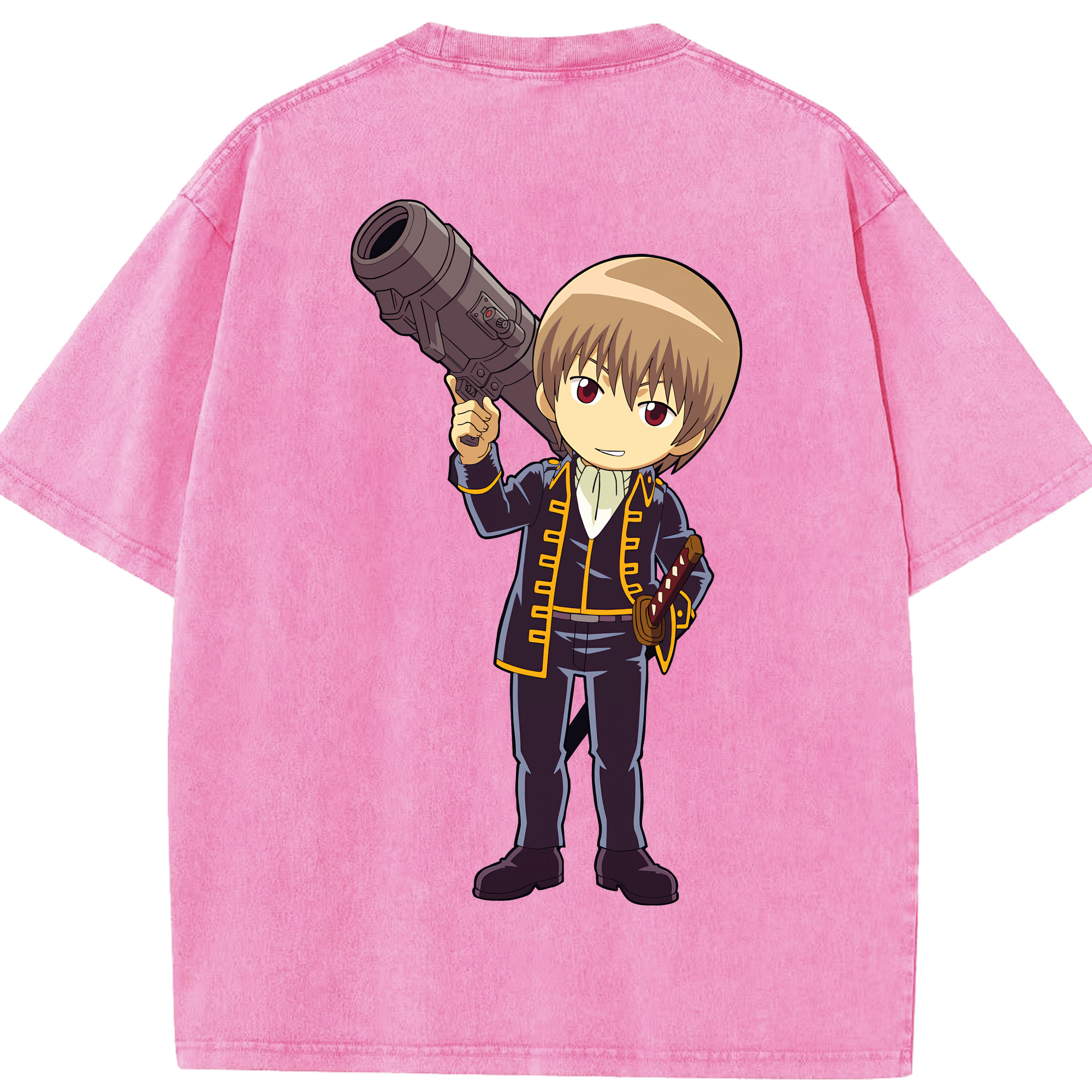 （画像用） ぎんたま 坂田銀時（さかたぎんとき） 神楽 志村新八（しむら しんぱち） GINTAMA Sakata Gintoki Kagura Shimura Shinpachi 綿100% ヴィンテージ風 半袖Tシャツ（背面プリント）
